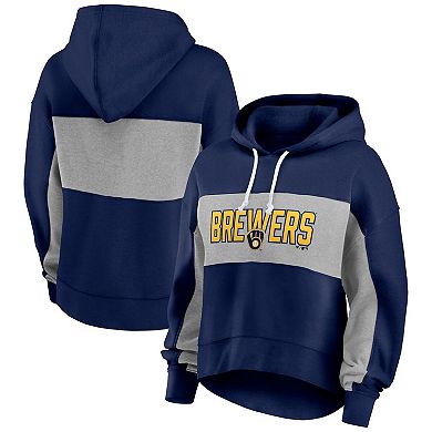 Women's Fanatics Branded Navy Milwaukee Brewers Filled Stat Sheet Pullover Hoodie