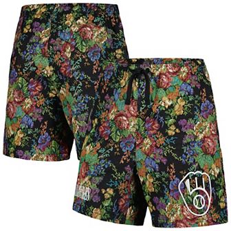 Men's PLEASURES Black Milwaukee Brewers Floral Shorts