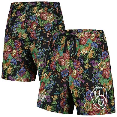 Men's PLEASURES Black Milwaukee Brewers Floral Shorts