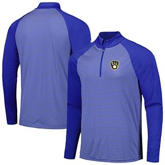 Men's Levelwear Royal Milwaukee Brewers Charter Striped Raglan Quarter-Zip Top