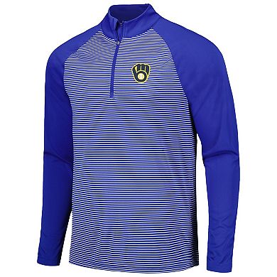 Men's Levelwear Royal Milwaukee Brewers Charter Striped Raglan Quarter-Zip Top