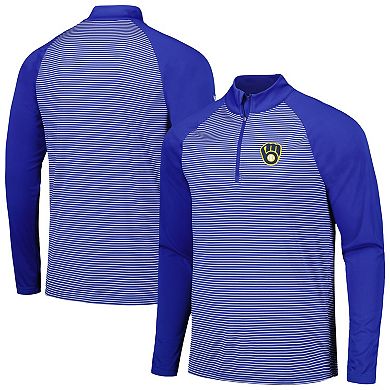 Men's Levelwear Royal Milwaukee Brewers Charter Striped Raglan Quarter-Zip Top