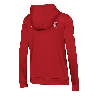 Women's Under Armour Red Wisconsin Badgers 2023 Sideline Performance Pullover Hoodie