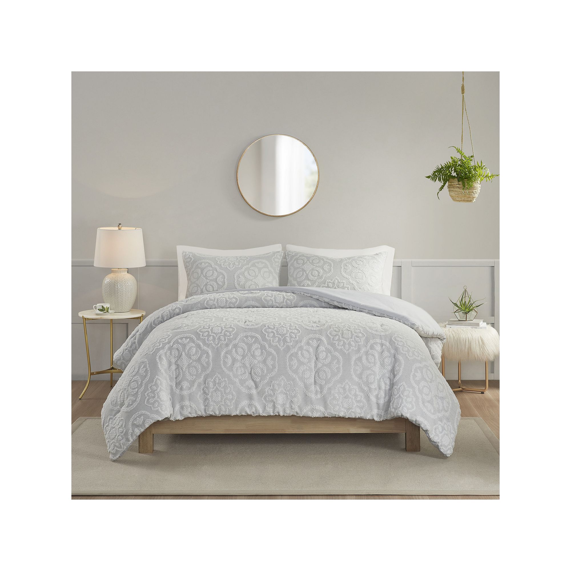 Madison Park Maeve 3-Piece Tufted Woven Medallion Comforter Set, Gray White
