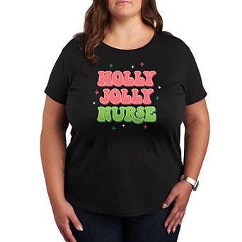 Plus Size Holly Jolly Nurse Holiday Graphic Tee