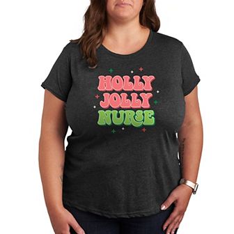 Plus Size Holly Jolly Nurse Holiday Graphic Tee