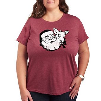 Plus Size Santa & Reindeer Holiday Graphic Tee