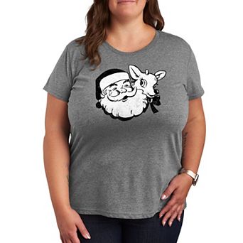 Plus Size Santa & Reindeer Holiday Graphic Tee