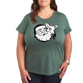Plus Size Santa & Reindeer Holiday Graphic Tee