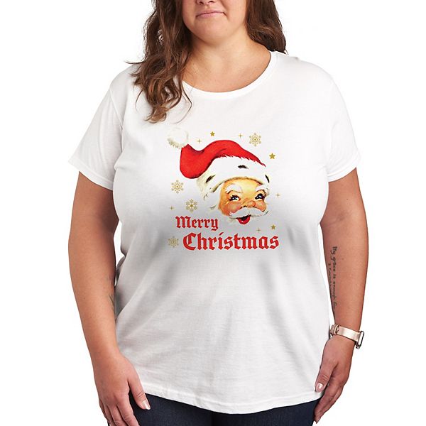 Plus Size Merry Christmas Vintage Santa Graphic Tee