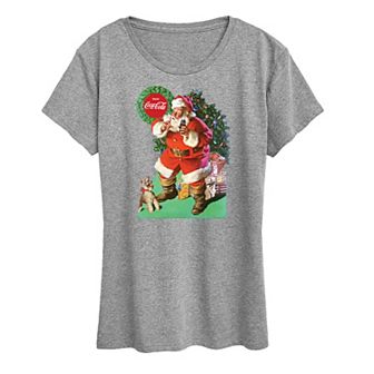 Plus Size Coca Cola Vintage Santa With Dog Graphic Tee