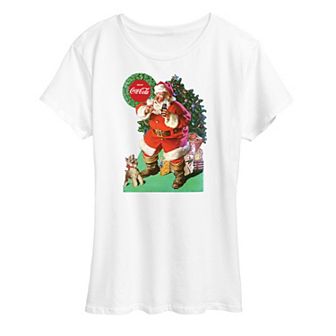 Plus Size Coca Cola Vintage Santa With Dog Graphic Tee