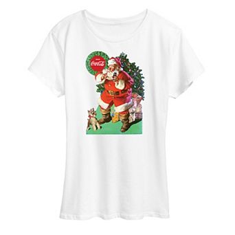 Plus Size Coca Cola Vintage Santa With Dog Graphic Tee