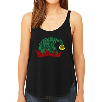 Christmas Elf Hat - Women's Premium Word Art Flowy Tank Top