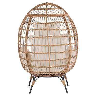 F.C Design Wicker Egg Chair: Oversized Lounger for Patio, Backyard, Living Room - Steel Frame, 5 Cushions