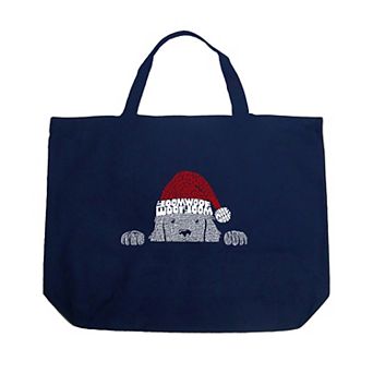 Christmas Peeking Dog - Large Word Art Tote Bag