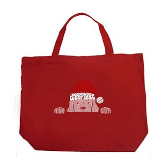 Christmas Peeking Dog - Large Word Art Tote Bag