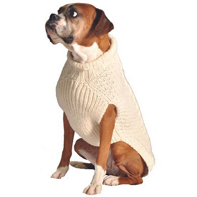 XXS Chilly Dog Natural Cable Knit Dog Sweater