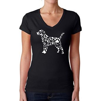 Dog Paw Prints - Women's Word Art V-Neck T-Shirt