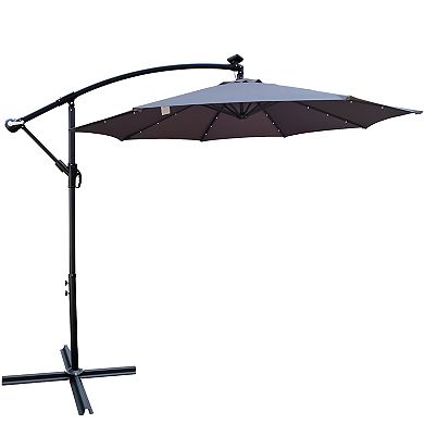 F.C Design 10 ft Outdoor Patio Umbrella with Solar Powered LED Lights, Waterproof, 8 Ribs, Crank and Cross Base for Garden, Deck, Backyard, Pool Shade