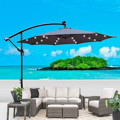 F.C Design 10 ft Outdoor Patio Umbrella with Solar Powered LED Lights, Waterproof, 8 Ribs, Crank and Cross Base for Garden, Deck, Backyard, Pool Shade