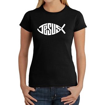 Christian Jesus Name Fish Symbol - Women's Word Art T-Shirt