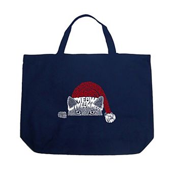 Christmas Peeking Cat - Large Word Art Tote Bag