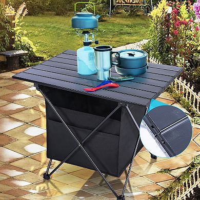 F.C Design Portable Folding Aluminum Alloy Table with High-Capacity Storage and Carry Bag for Camping, Travel, Hiking, Fishing, Beach, BBQ - Medium