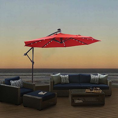 F.C Design 10 FT Solar LED Patio Outdoor Umbrella with 32 LED Lights - Easy Open & Adjustable Cantilever Offset Umbrella