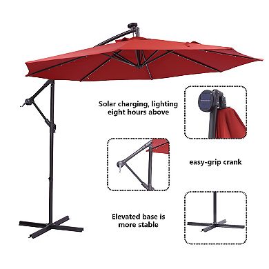 F.C Design 10 FT Solar LED Patio Outdoor Umbrella with 32 LED Lights - Easy Open & Adjustable Cantilever Offset Umbrella