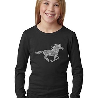 Horse Breeds - Girl's Word Art Long Sleeve