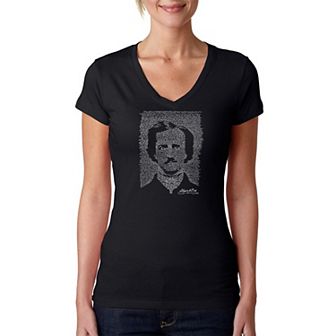EDGAR ALLEN POE - THE RAVEN - Women's Word Art V-Neck T-Shirt