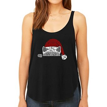 Christmas Peeking Cat - Women's Premium Word Art Flowy Tank Top