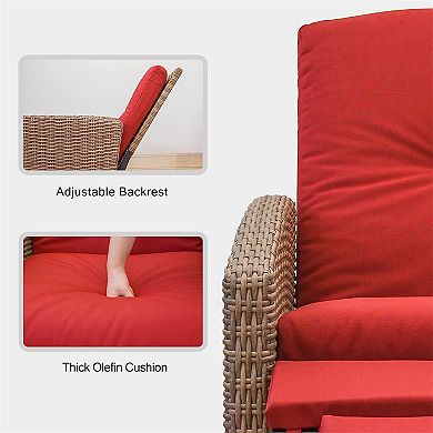 F.C Design Indoor & Outdoor Recliner, All-Weather Wicker Patio Chair, Red Cushion