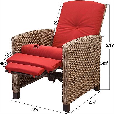 F.C Design Indoor & Outdoor Recliner, All-Weather Wicker Patio Chair, Red Cushion