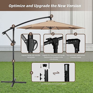 F.C Design 10ft Offset Umbrella Cantilever Patio Hanging Umbrella Outdoor Market with Crank & Cross Base - Ideal for Garden