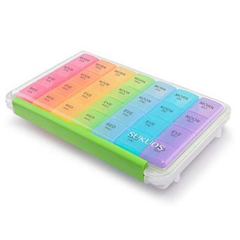 Sukuos 7-Day Pill Organizer, Large Moisture-Resistant Cases - Rainbow Colors