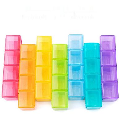 Sukuos 7-Day Pill Organizer, Large Moisture-Resistant Cases - Rainbow Colors