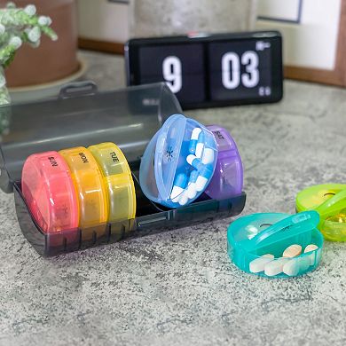 Sukuos 7-Day Pill Organizer, Large Moisture-Resistant Cases - Rainbow Colors