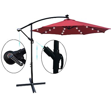 F.C Design 10 ft Outdoor Patio Umbrella with Solar Powered LED Lights, Crank, Cross Base - 8 Ribs for Garden, Deck, Swimming Pool