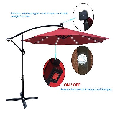 F.C Design 10 ft Outdoor Patio Umbrella with Solar Powered LED Lights, Crank, Cross Base - 8 Ribs for Garden, Deck, Swimming Pool