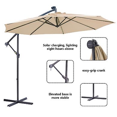 F.C Design 10 FT Solar LED Patio Outdoor Umbrella with 24 Lights - Tan, Easy Open Adjustment