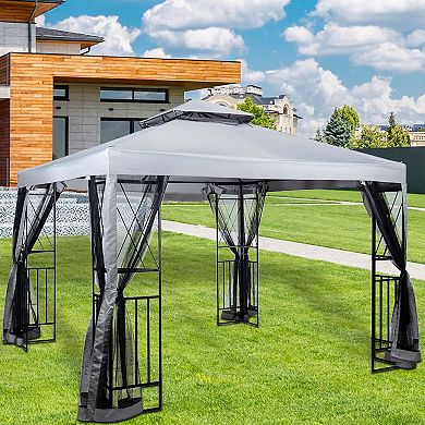 F.C Design 10' x 10' Patio Gazebo Outdoor Space with Added Storage & Insect Protection with Mosquito Net & Corner Shelves - Light Gray