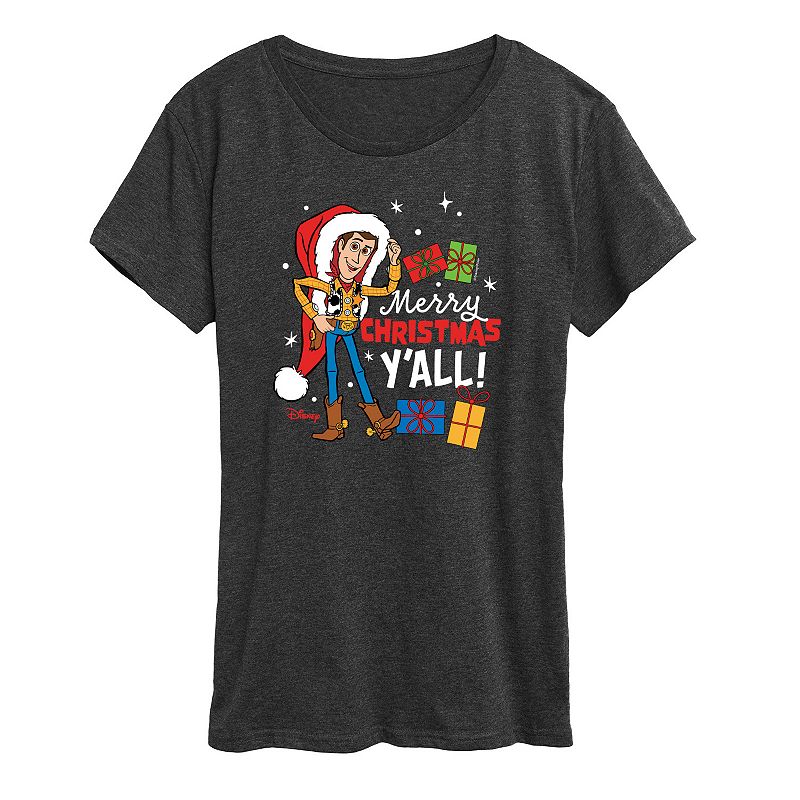 Disney / Pixar's Toy Story Women's Christmas Woody Graphic Tee, Girl's, Size: Small, Heather Grey