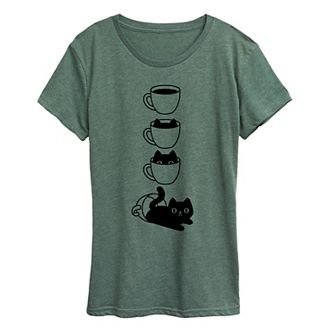 Women's Cat Coffee Cup Graphic Tee
