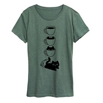Women's Cat Coffee Cup Graphic Tee