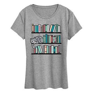 Women's Cat Book Shelf Graphic Tee
