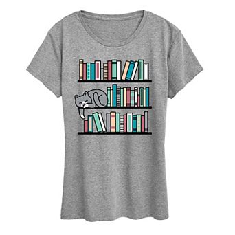 Women's Cat Book Shelf Graphic Tee