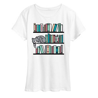 Women's Cat Book Shelf Graphic Tee