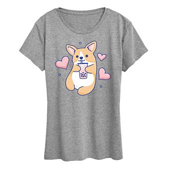 Women's Corgi With Boba Graphic Tee